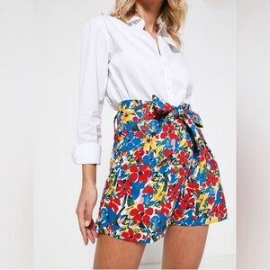 Floral high waist cotton shorts